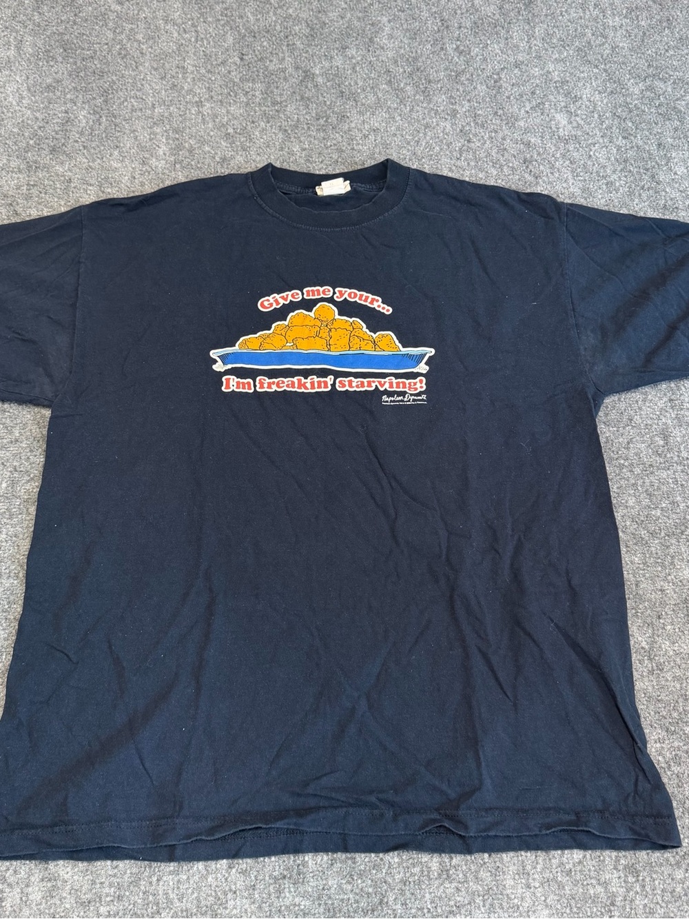Navy Short-Sleeve Graphic Tee with Orange Food Illustration